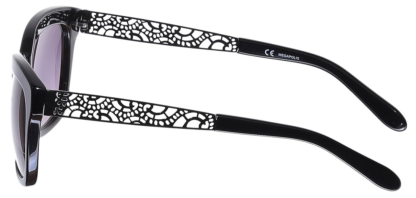 3 - Женские солнцезащитные очки Megapolis 173 NERO с резными дужками - фото сбоку