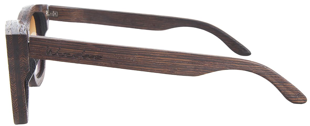 Стильные солцезащитные очки Woodeez Wayfarer (унисекс) в тёмно-коричневой оправе - фото сбоку