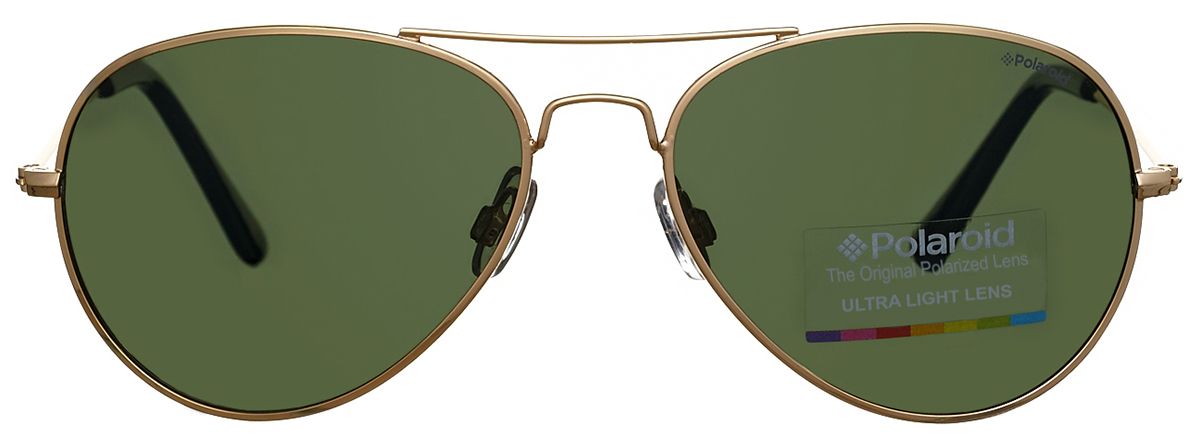 Солнцезащитные очки Polaroid 4213 OOU (унисекс) в металлической золотистой оправе с линзами зеленого оттенка - вид спереди
